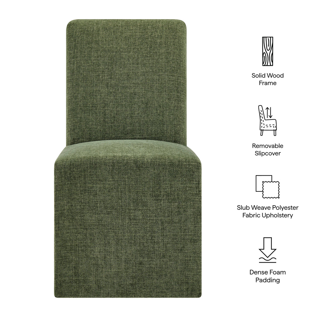 Aster Slub Weave Fabric Slipcovered Dining Chairs Set of 2 in Foliage