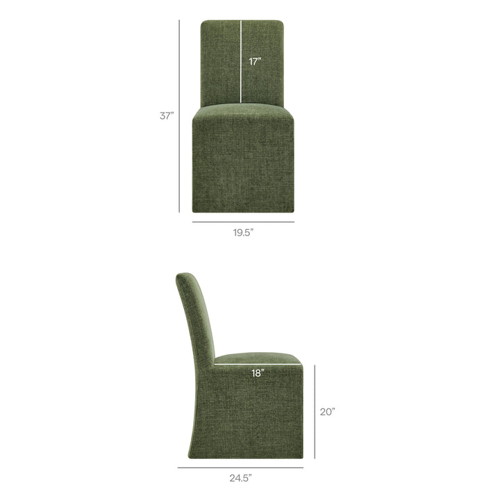 Aster Slub Weave Fabric Slipcovered Dining Chairs Set of 2 in Foliage