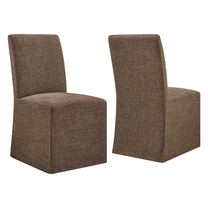 Aster Slub Weave Fabric Slipcovered Dining Chairs Set of 2 in Mocha