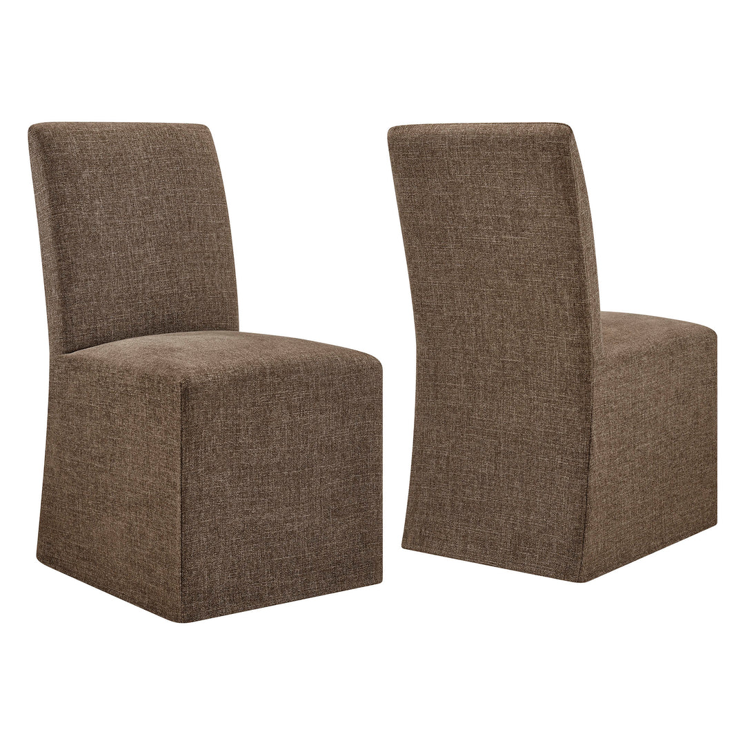 Aster Slub Weave Fabric Slipcovered Dining Chairs Set of 2 in Mocha