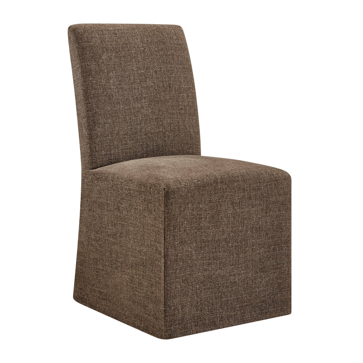 Aster Slub Weave Fabric Slipcovered Dining Chairs Set of 2 in Mocha