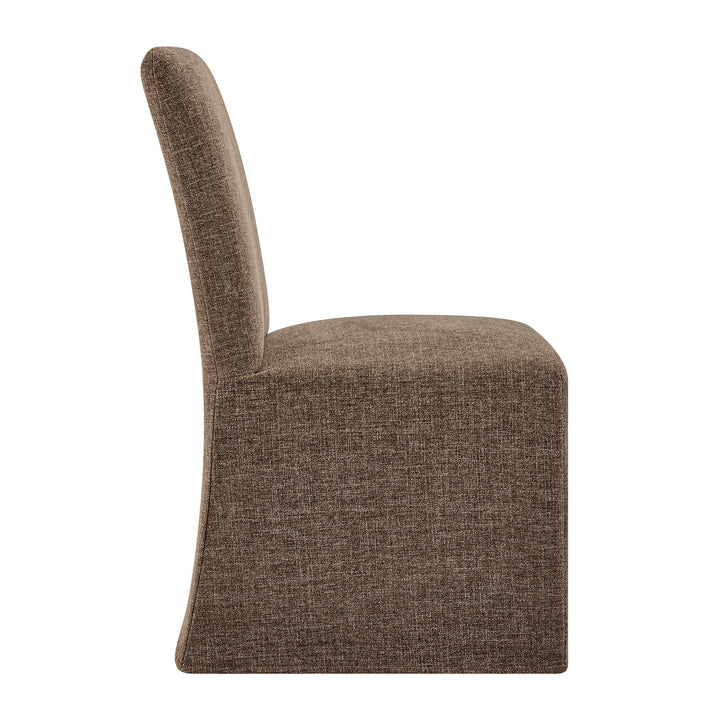 Aster Slub Weave Fabric Slipcovered Dining Chairs Set of 2 in Mocha