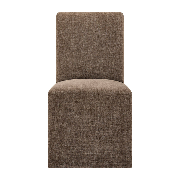 Aster Slub Weave Fabric Slipcovered Dining Chairs Set of 2 in Mocha
