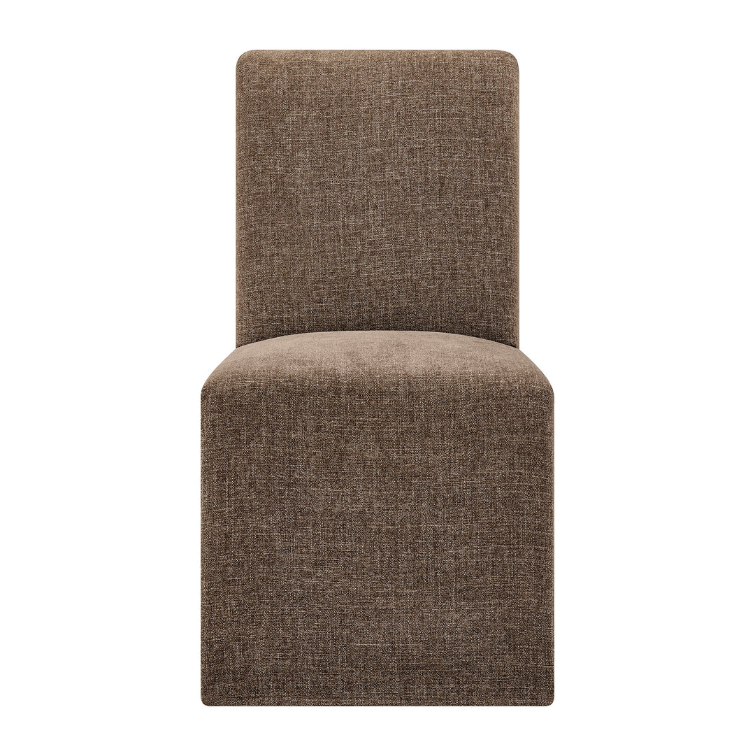 Aster Slub Weave Fabric Slipcovered Dining Chairs Set of 2 in Mocha