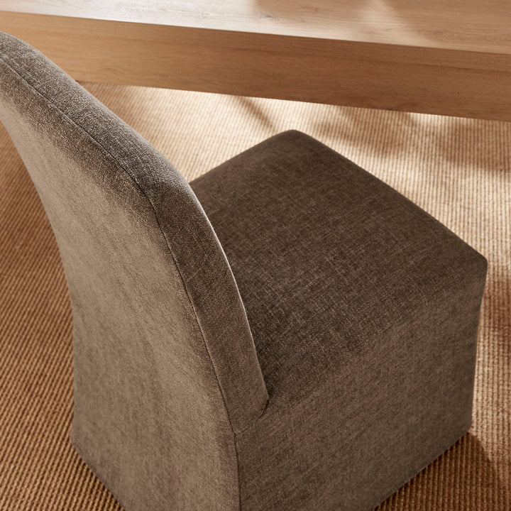 Aster Slub Weave Fabric Slipcovered Dining Chairs Set of 2 in Mocha