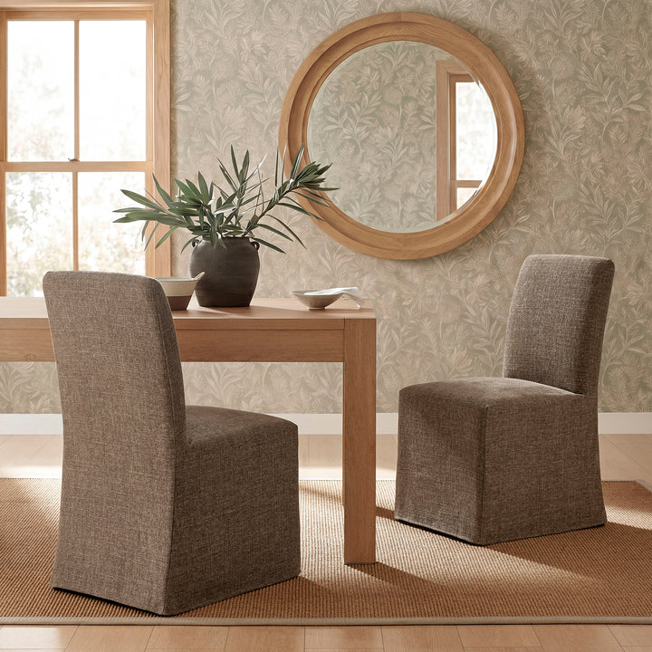 Aster Slub Weave Fabric Slipcovered Dining Chairs Set of 2 in Mocha