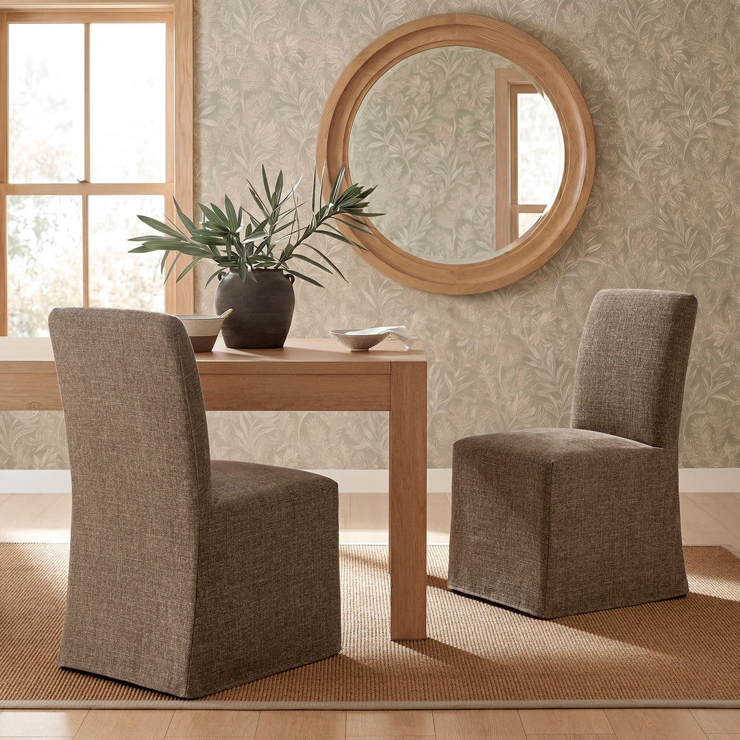 Aster Slub Weave Fabric Slipcovered Dining Chairs Set of 2 in Mocha