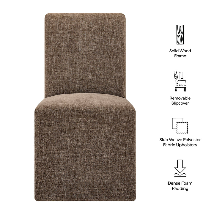 Aster Slub Weave Fabric Slipcovered Dining Chairs Set of 2 in Mocha