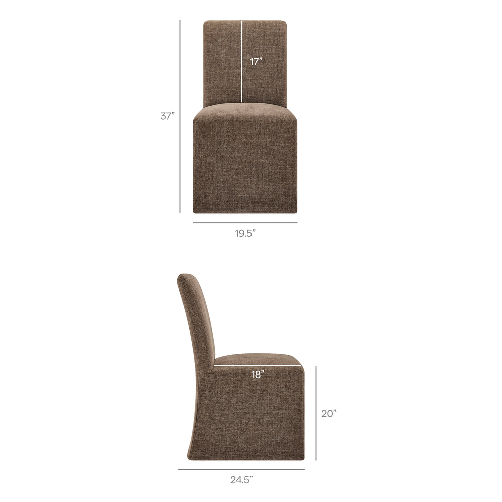 Aster Slub Weave Fabric Slipcovered Dining Chairs Set of 2 in Mocha