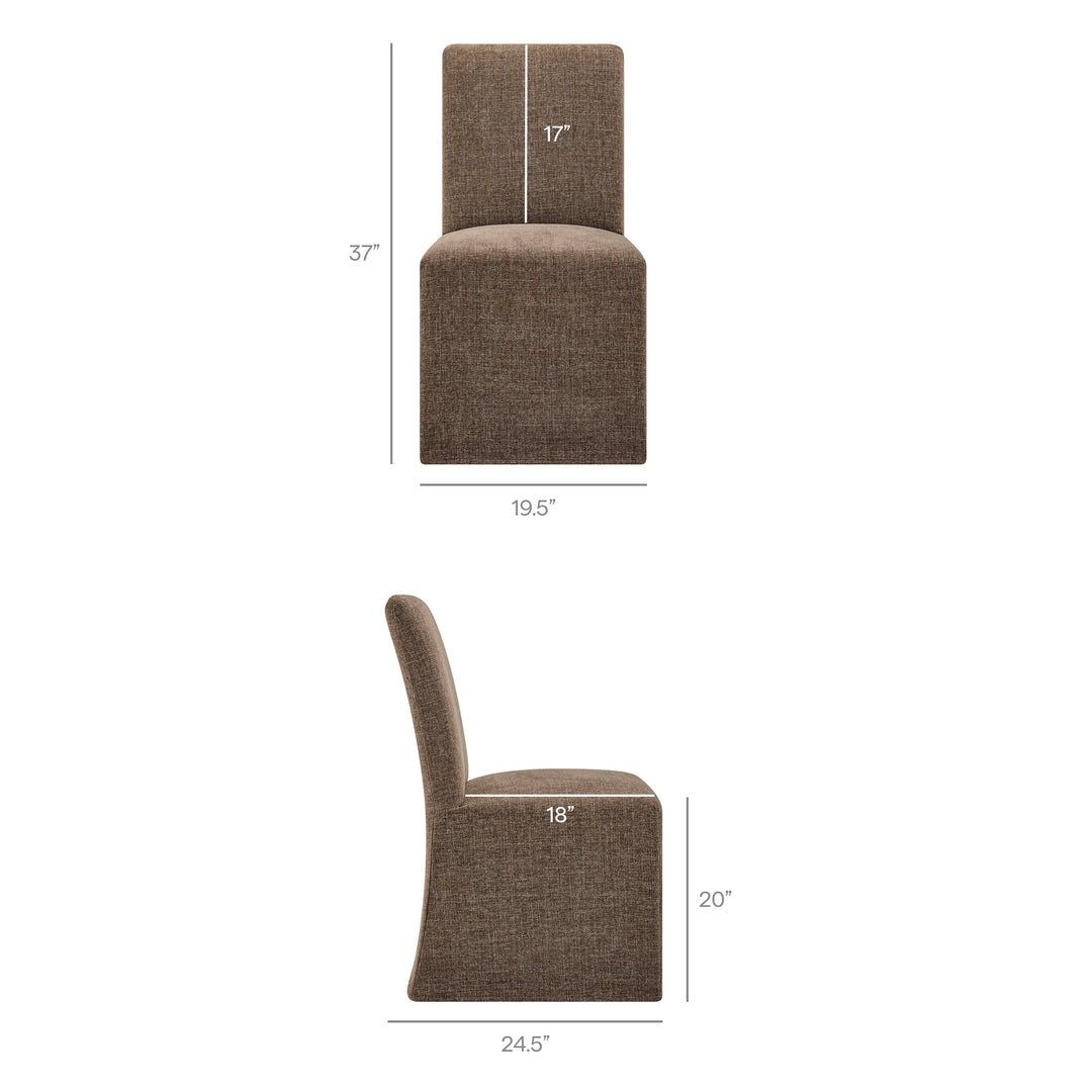 Aster Slub Weave Fabric Slipcovered Dining Chairs Set of 2 in Mocha