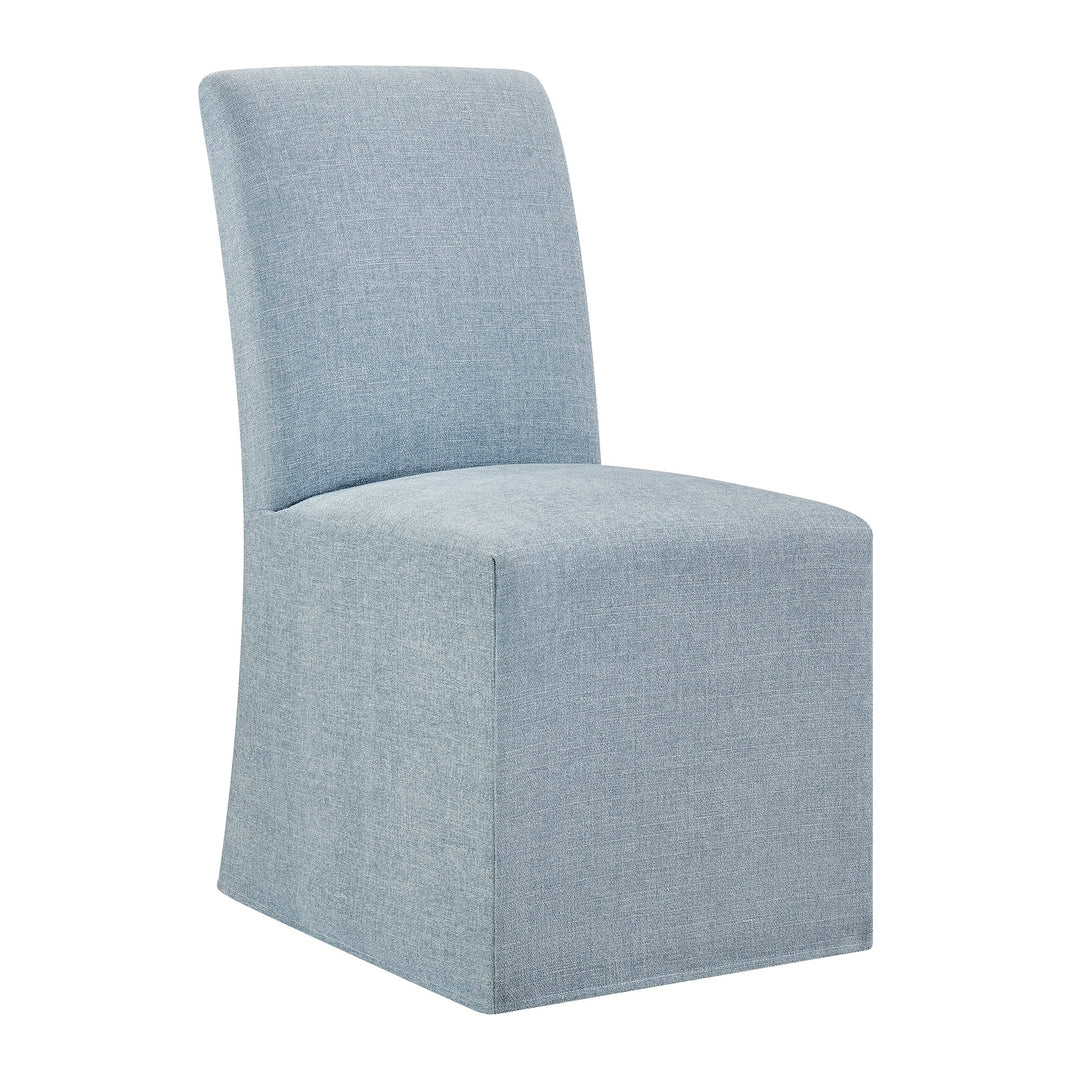 Aster Slub Weave Fabric Slipcovered Dining Chairs Set of 2 in Sky