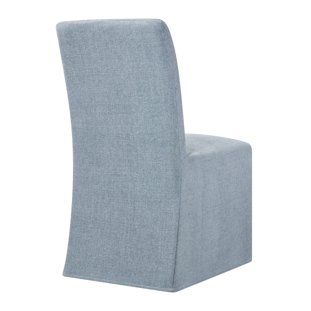 Aster Slub Weave Fabric Slipcovered Dining Chairs Set of 2 in Sky