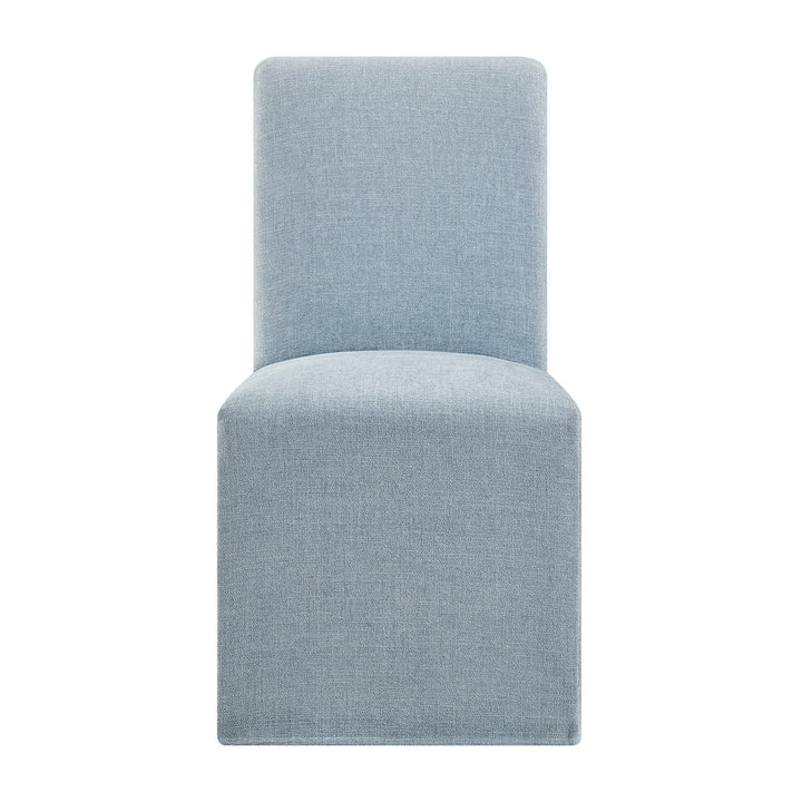 Aster Slub Weave Fabric Slipcovered Dining Chairs Set of 2 in Sky