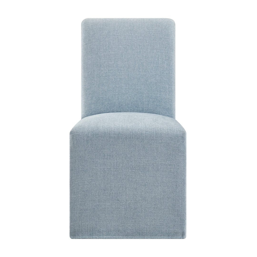 Aster Slub Weave Fabric Slipcovered Dining Chairs Set of 2 in Sky
