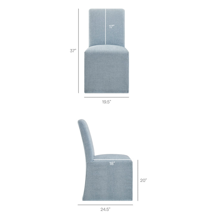 Aster Slub Weave Fabric Slipcovered Dining Chairs Set of 2 in Sky