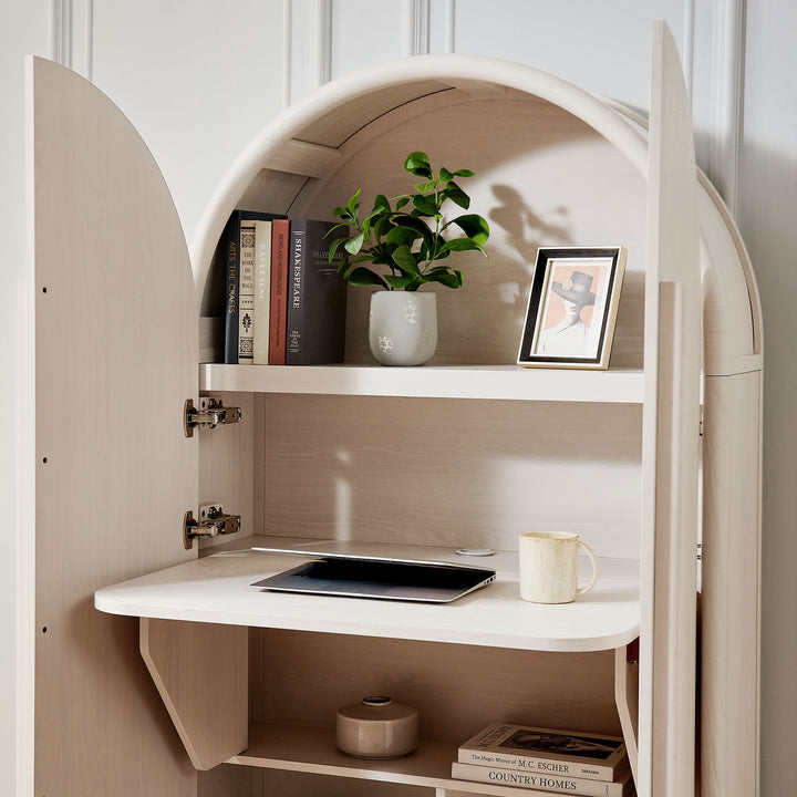 Bellamy Arched Fold-Out Desk Cabinet in Ash