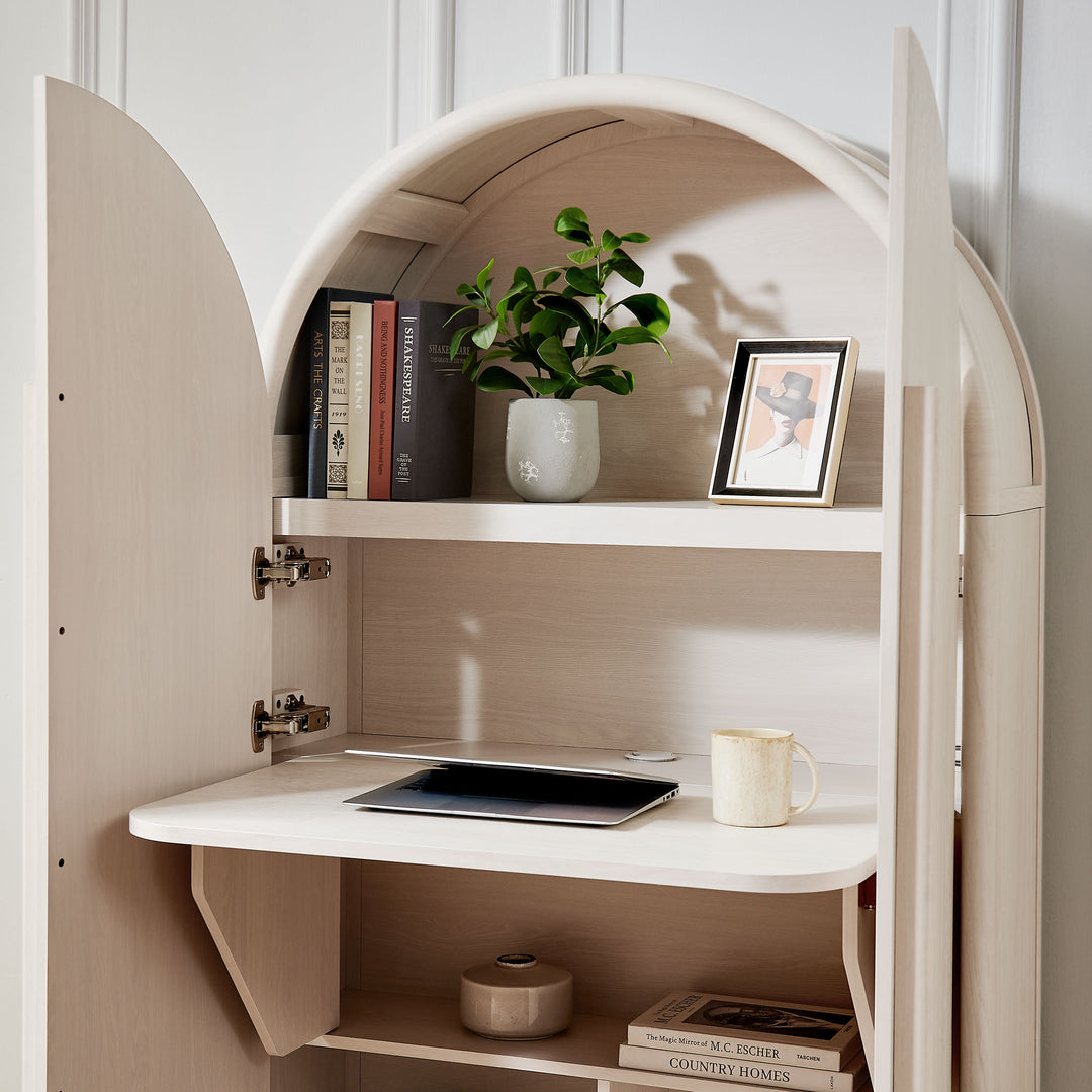 Bellamy Arched Fold-Out Desk Cabinet in Ash