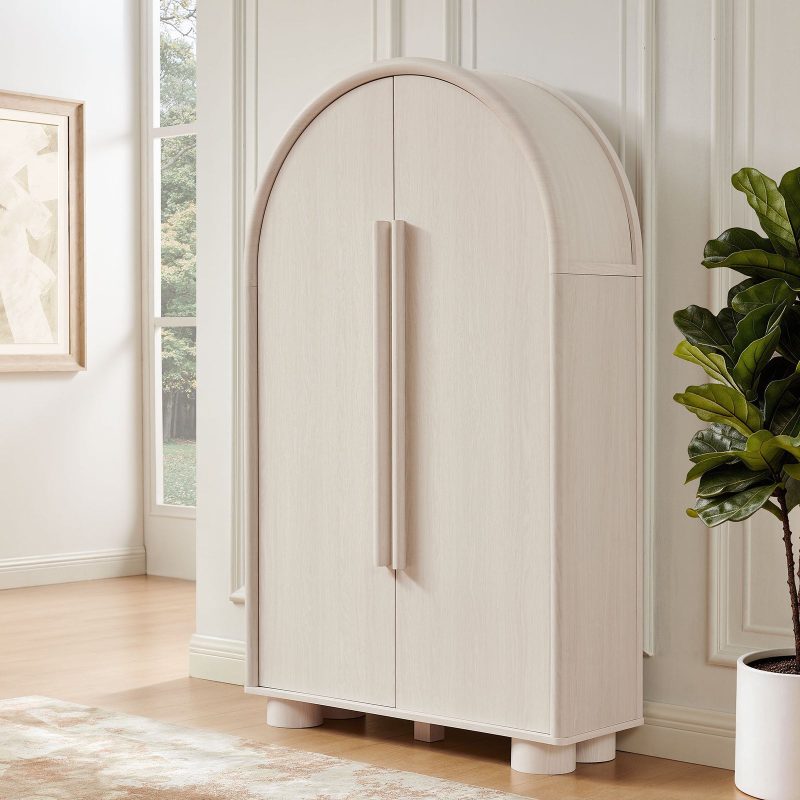 Bellamy Arched Fold-Out Desk Cabinet in Ash