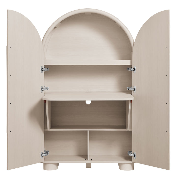 Bellamy Arched Fold-Out Desk Cabinet in Ash