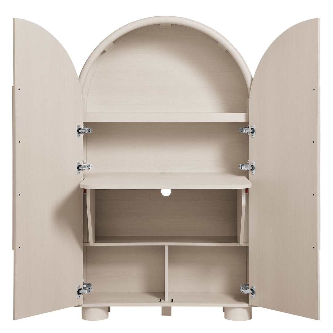 Bellamy Arched Fold-Out Desk Cabinet in Ash