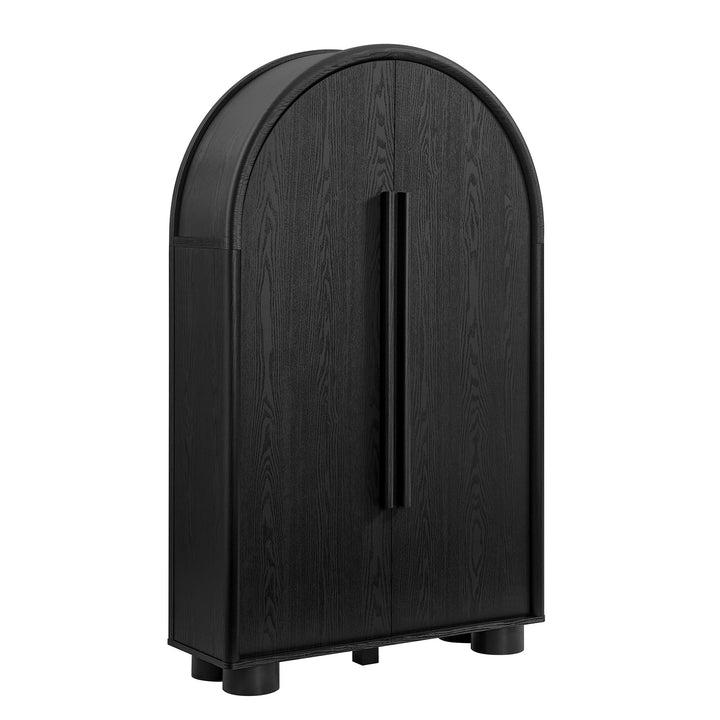 Bellamy Arched Fold-Out Desk Cabinet in Black Oak