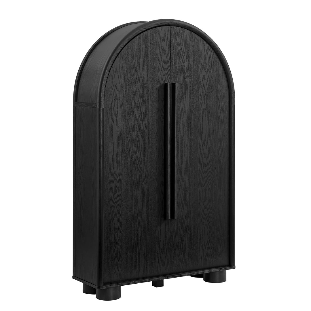 Bellamy Arched Fold-Out Desk Cabinet in Black Oak