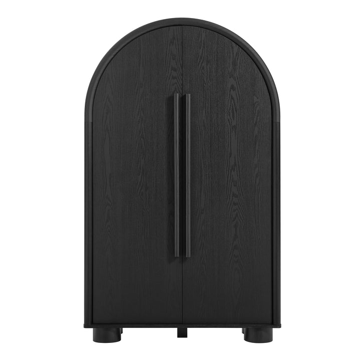 Bellamy Arched Fold-Out Desk Cabinet in Black Oak