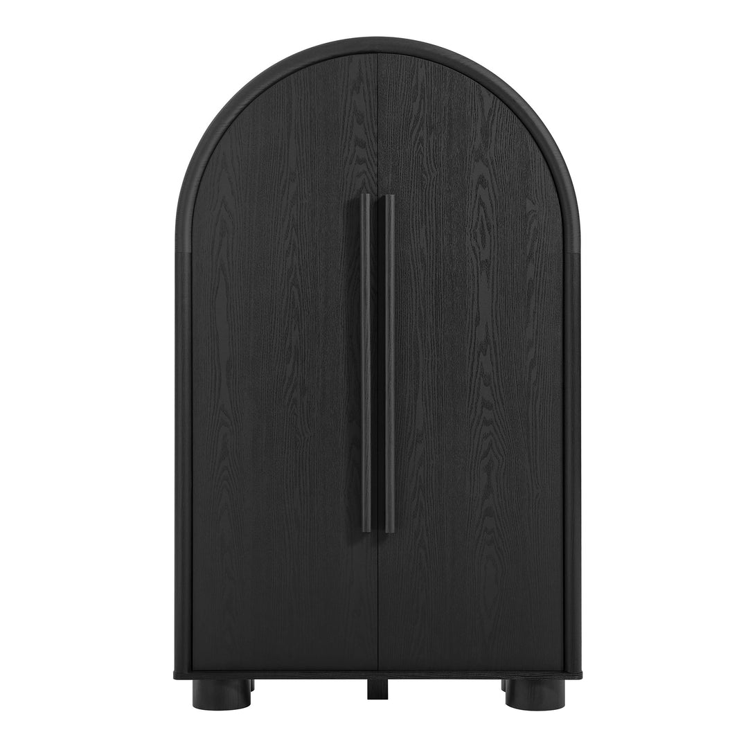 Bellamy Arched Fold-Out Desk Cabinet in Black Oak