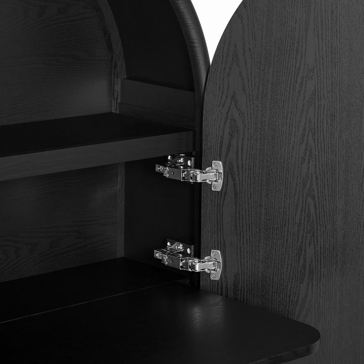 Bellamy Arched Fold-Out Desk Cabinet in Black Oak