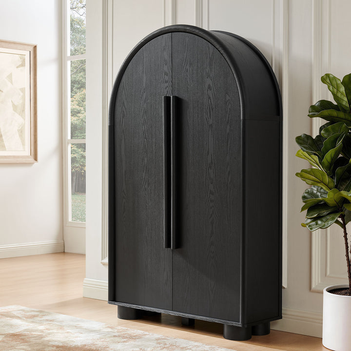 Bellamy Arched Fold-Out Desk Cabinet in Black Oak