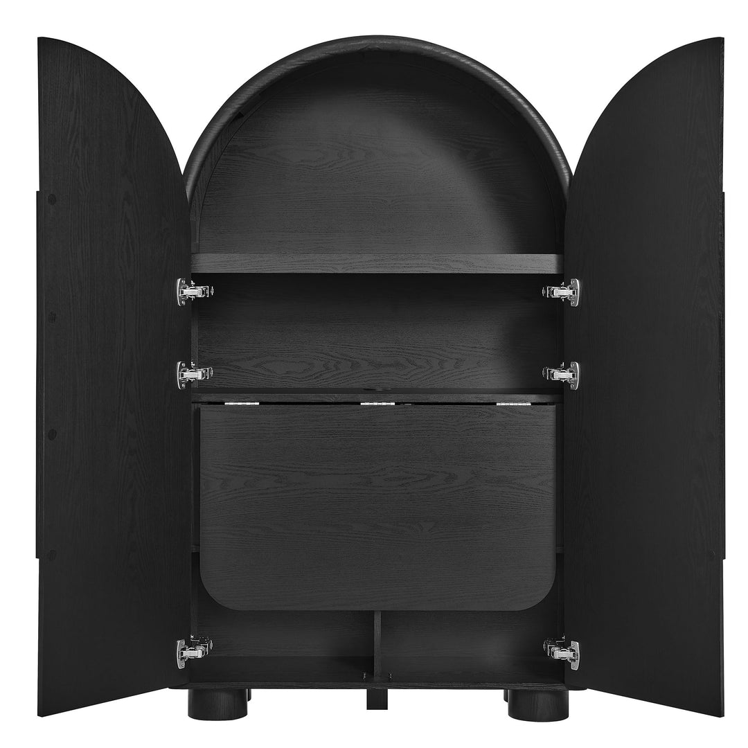 Bellamy Arched Fold-Out Desk Cabinet in Black Oak
