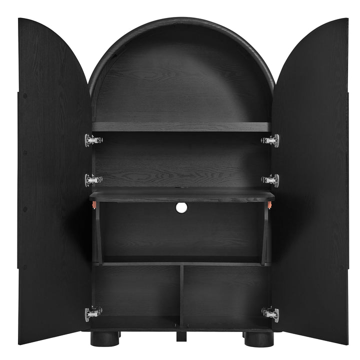 Bellamy Arched Fold-Out Desk Cabinet in Black Oak