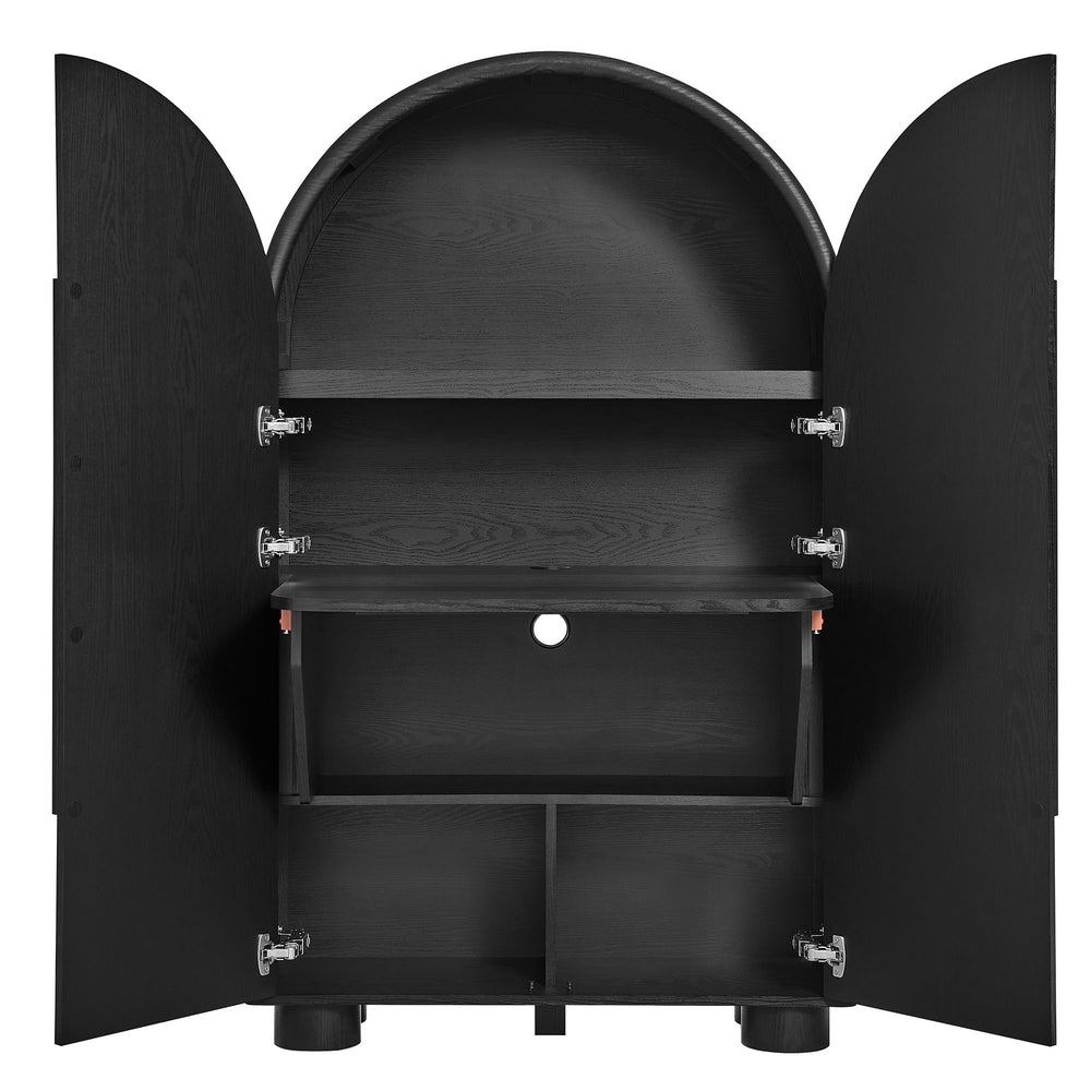 Bellamy Arched Fold-Out Desk Cabinet in Black Oak