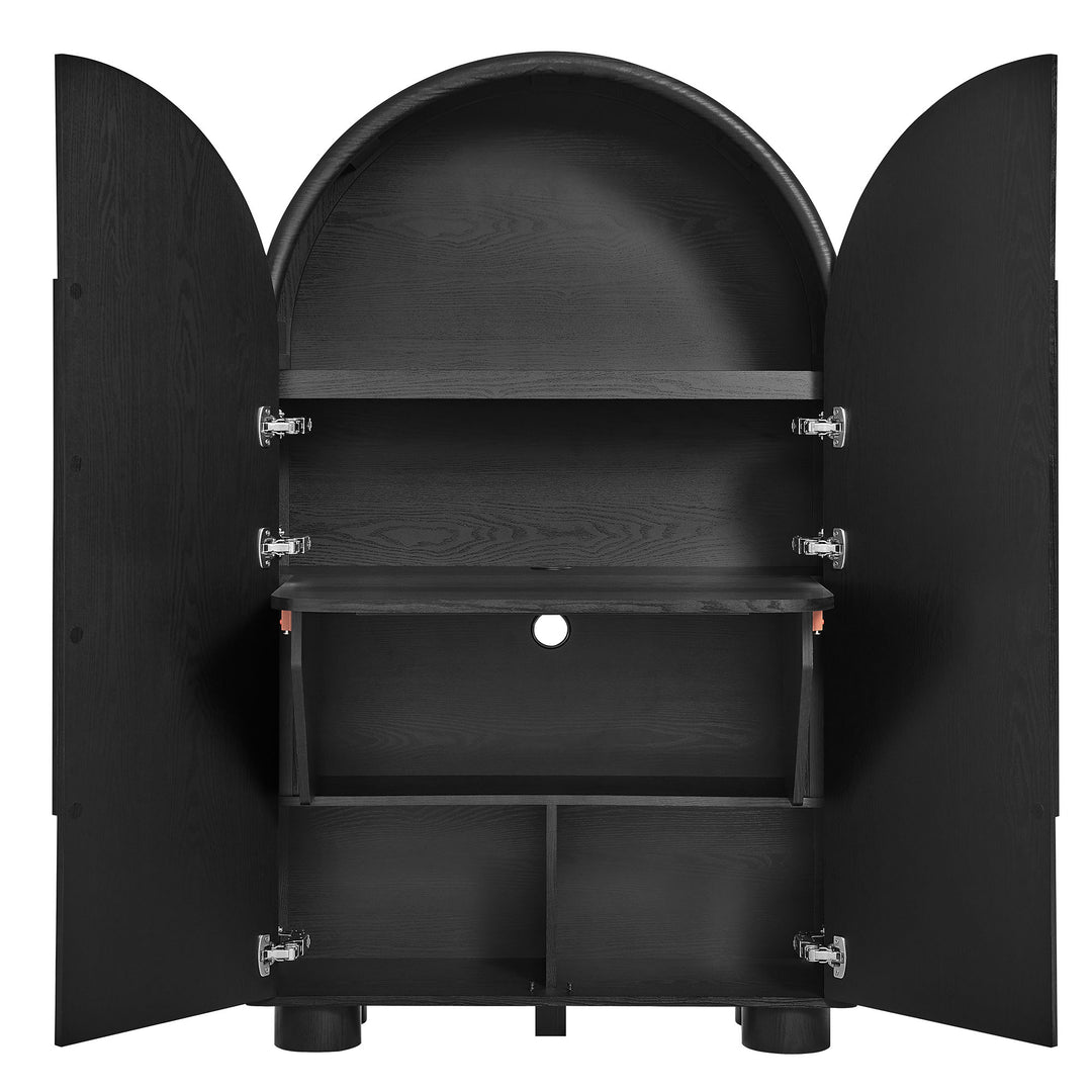 Bellamy Arched Fold-Out Desk Cabinet in Black Oak