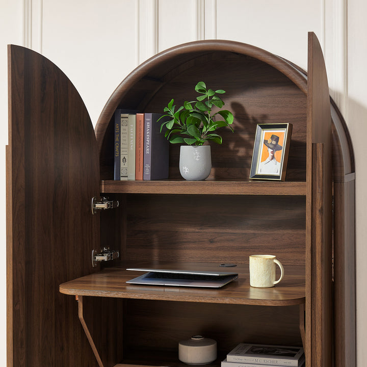 Bellamy Arched Fold-Out Desk Cabinet in Walnut