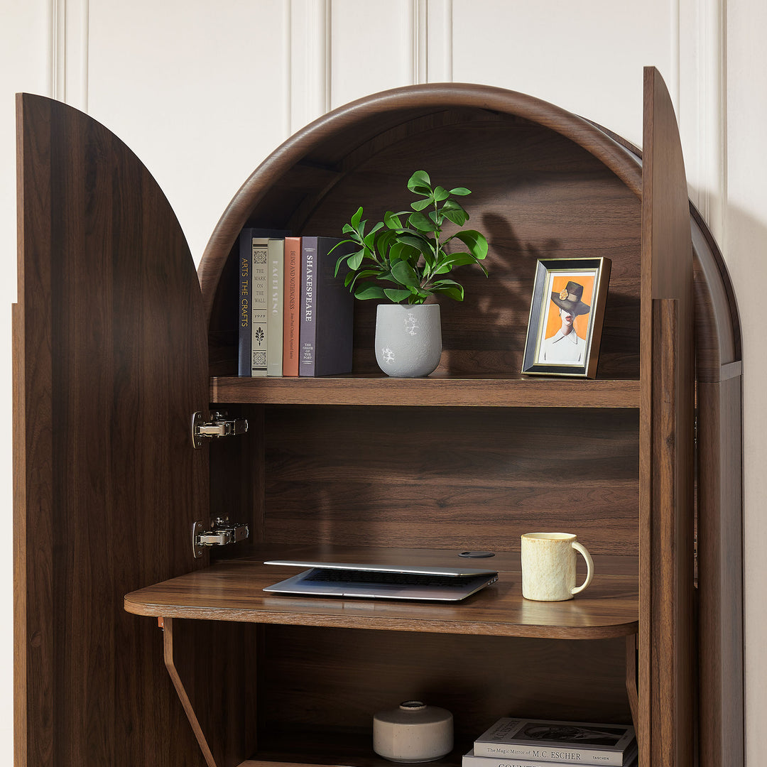 Bellamy Arched Fold-Out Desk Cabinet in Walnut
