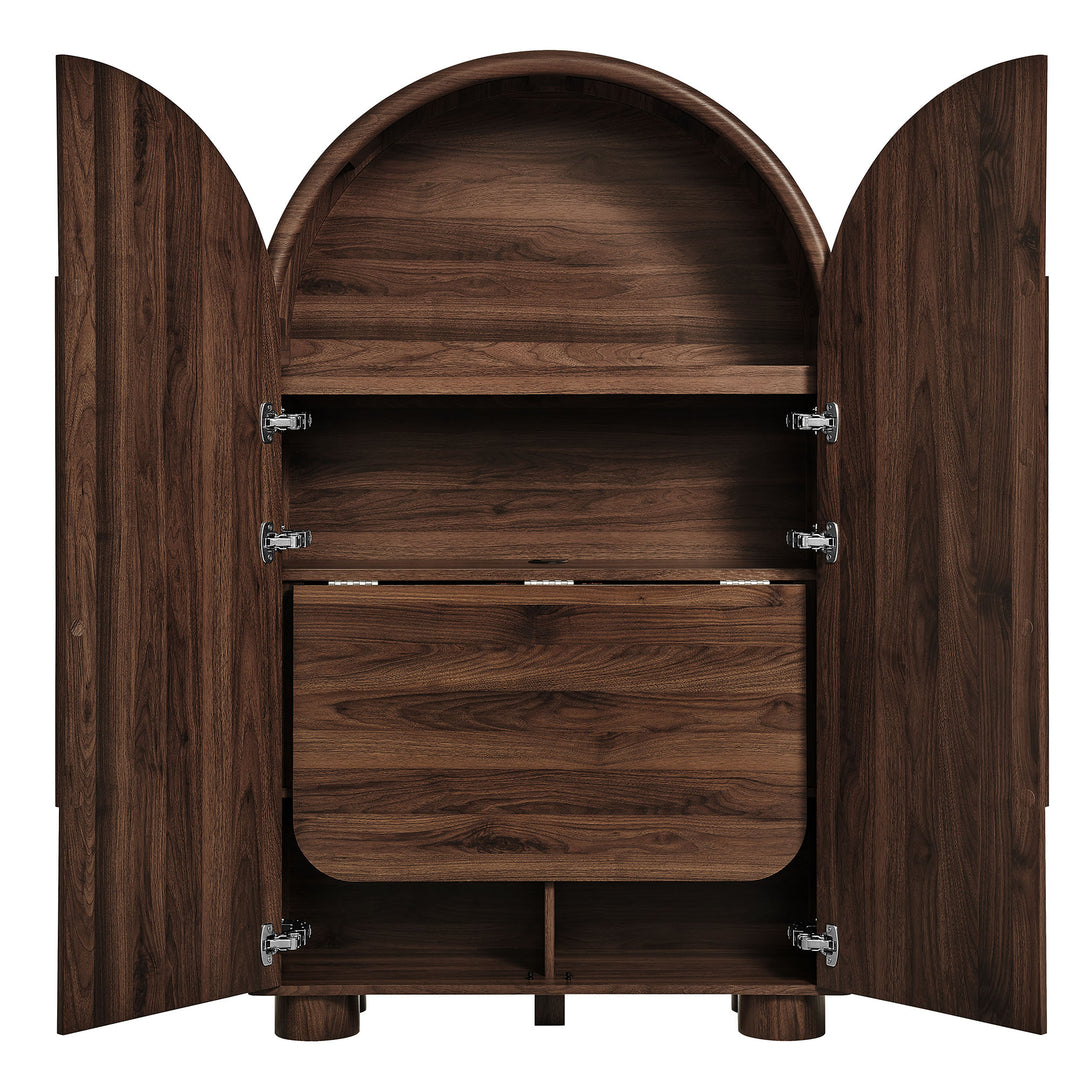 Bellamy Arched Fold-Out Desk Cabinet in Walnut