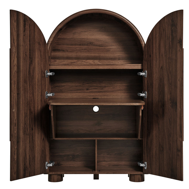 Bellamy Arched Fold-Out Desk Cabinet in Walnut