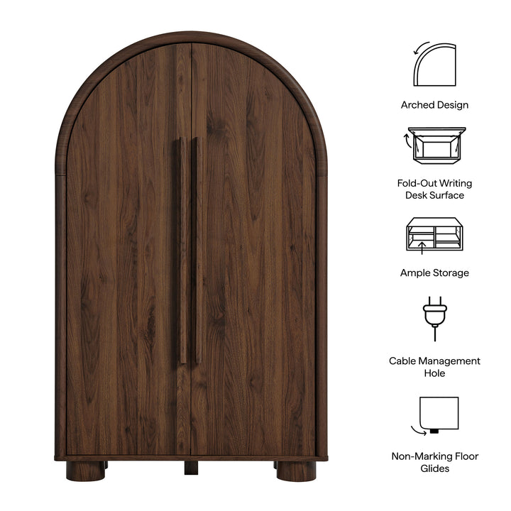Bellamy Arched Fold-Out Desk Cabinet in Walnut