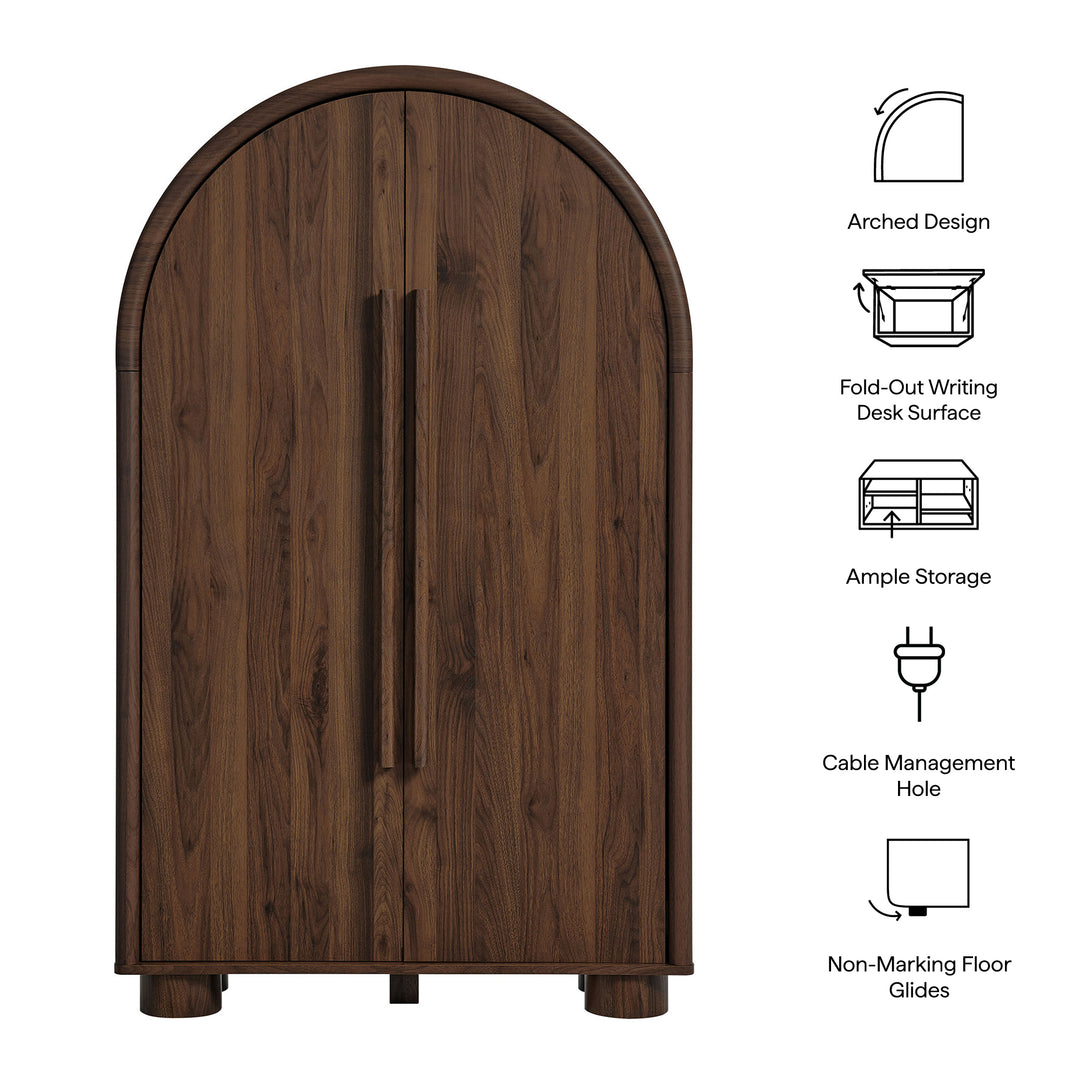 Bellamy Arched Fold-Out Desk Cabinet in Walnut