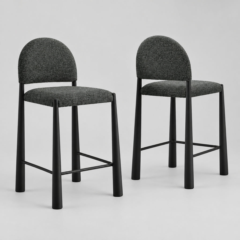 Hayley Upholstered Fabric Counter Stools Set of 2 in Black Anthracite