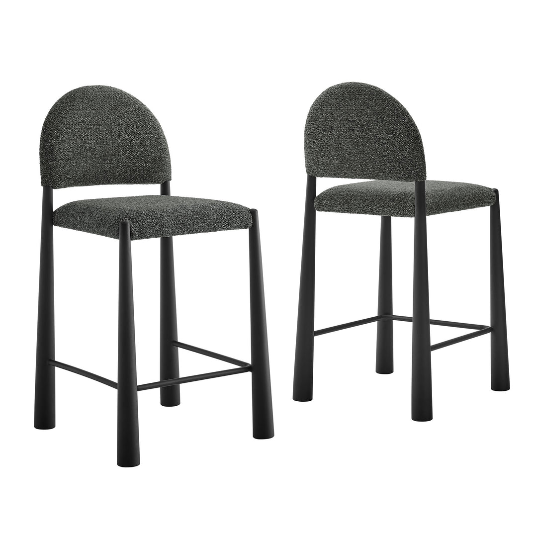Hayley Upholstered Fabric Counter Stools Set of 2 in Black Anthracite