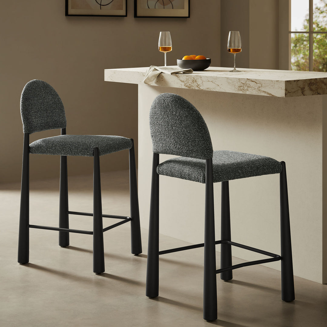 Hayley Upholstered Fabric Counter Stools Set of 2 in Black Anthracite