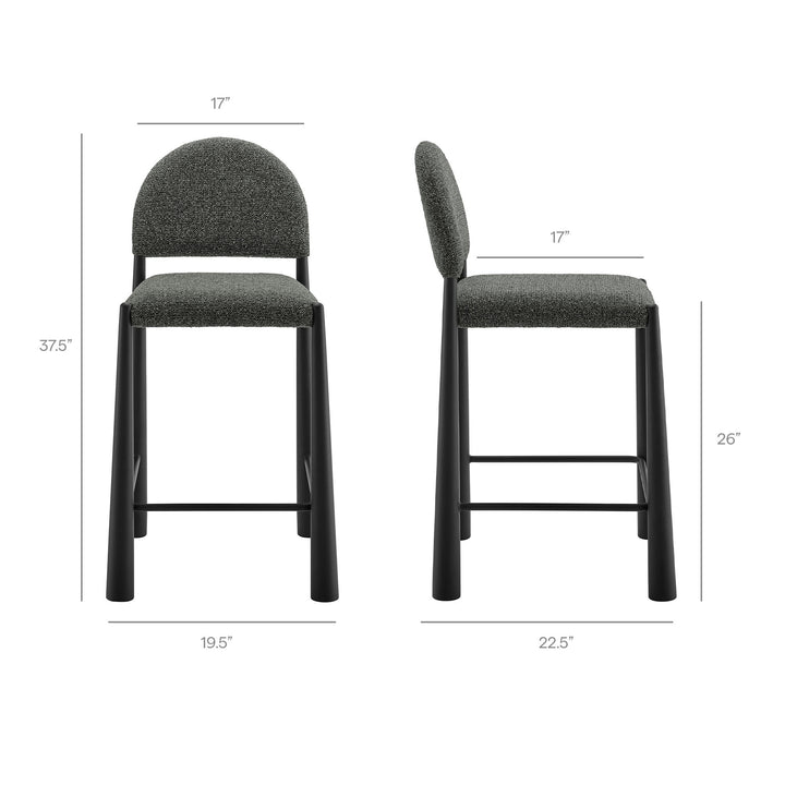 Hayley Upholstered Fabric Counter Stools Set of 2 in Black Anthracite