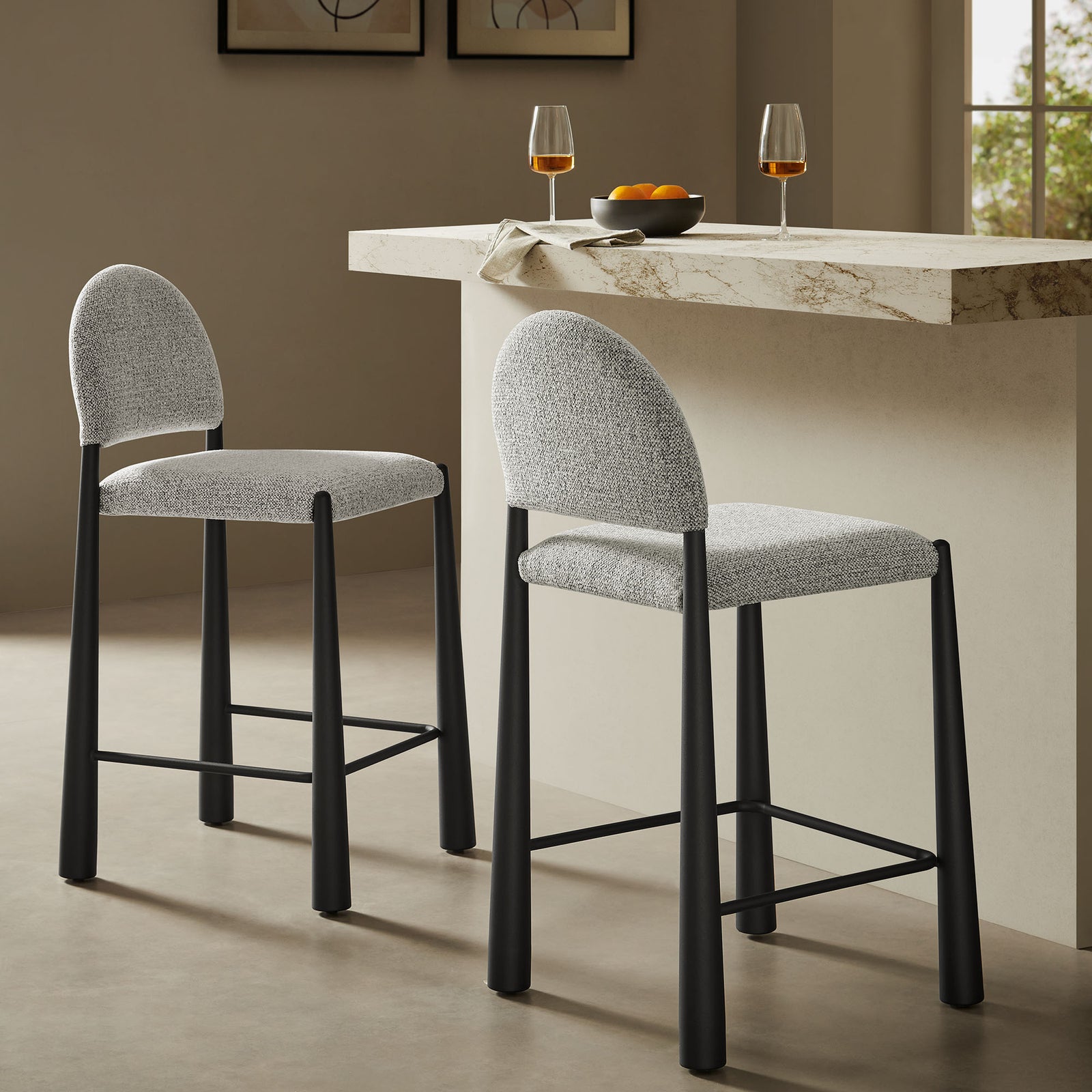 Hayley Upholstered Fabric Counter Stools Set of 2 in Black Camel