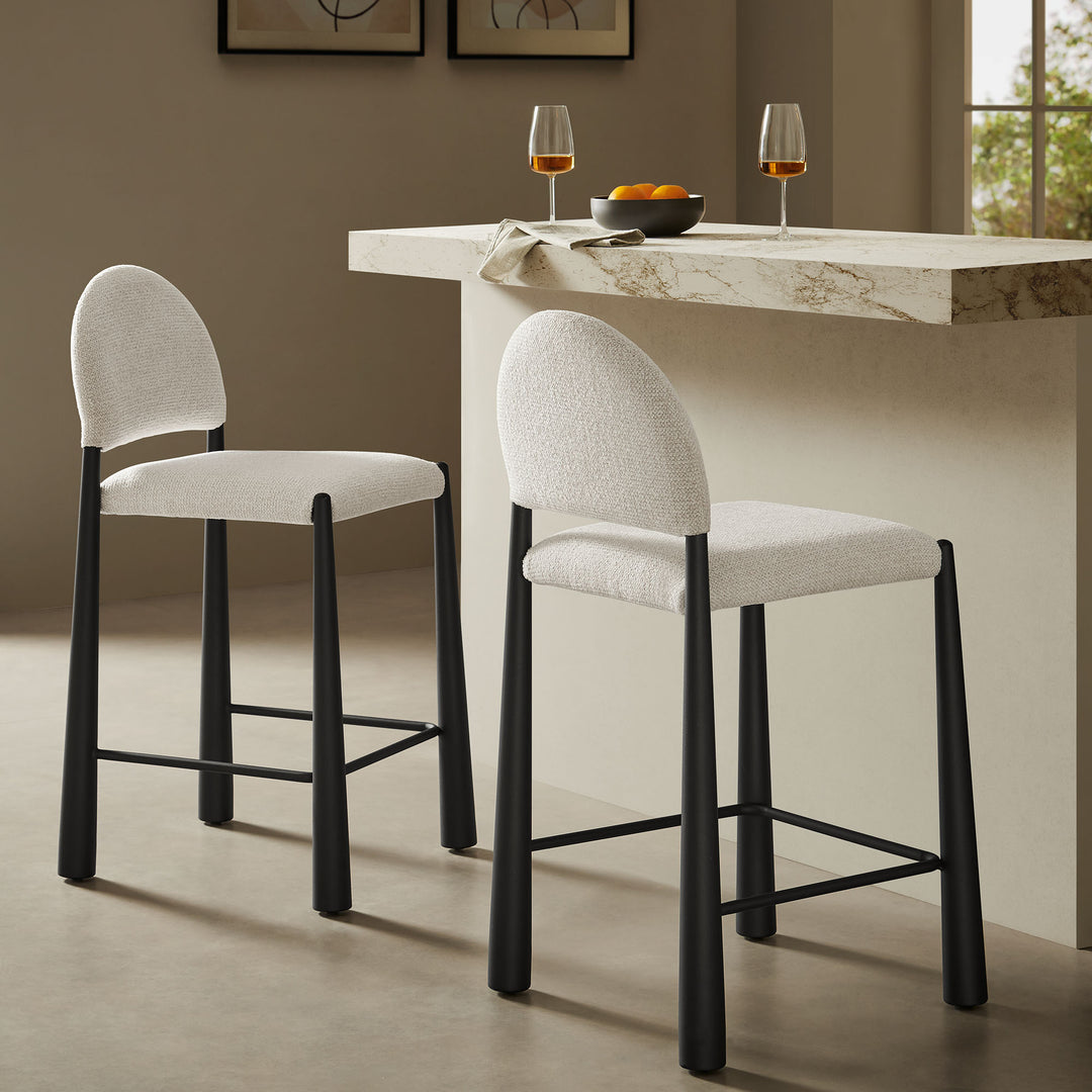 Hayley Upholstered Fabric Counter Stools Set of 2 in Black Cream