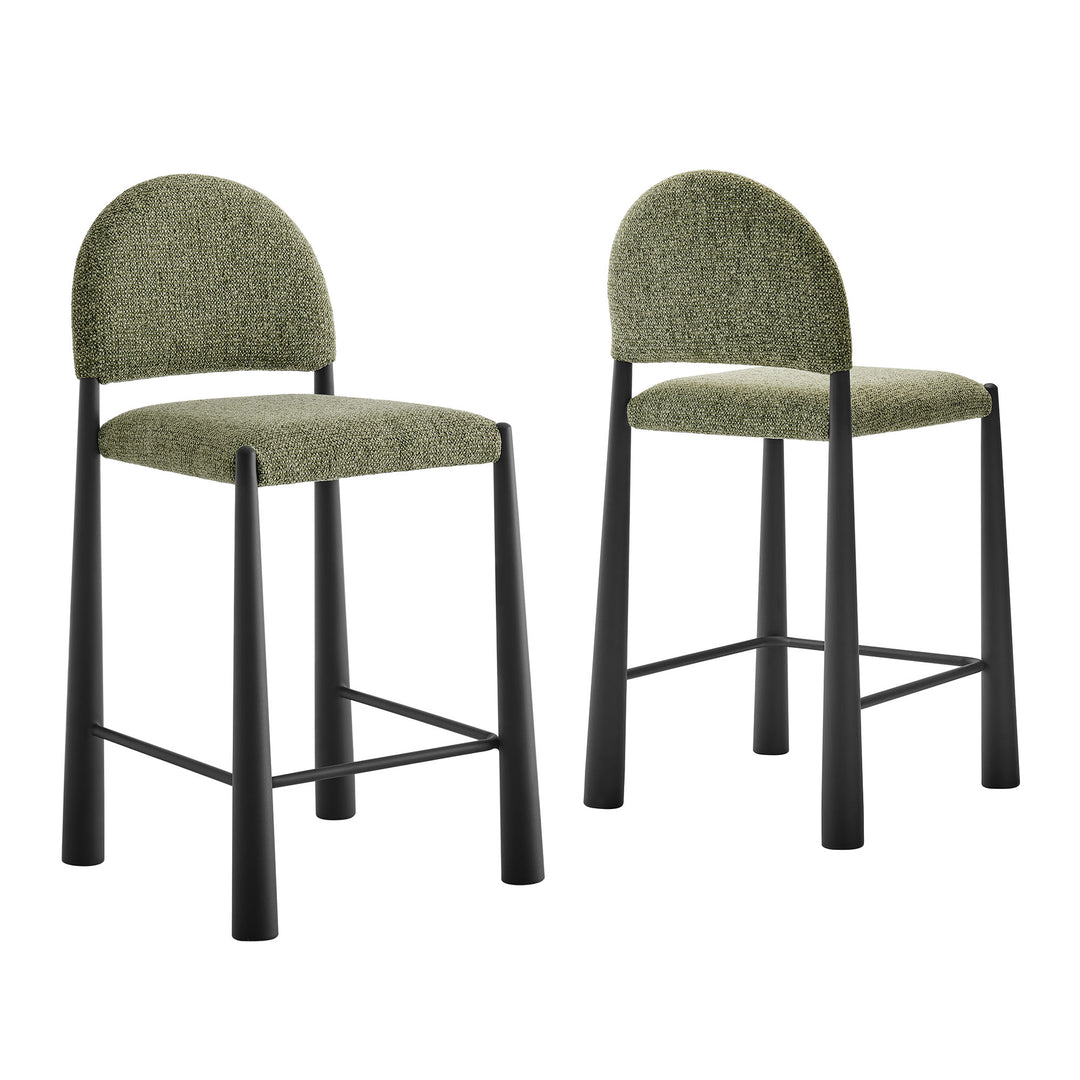Hayley Upholstered Fabric Counter Stools Set of 2 in Black Leaf