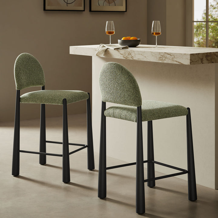 Hayley Upholstered Fabric Counter Stools Set of 2 in Black Leaf