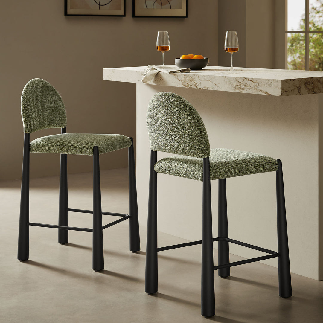 Hayley Upholstered Fabric Counter Stools Set of 2 in Black Leaf