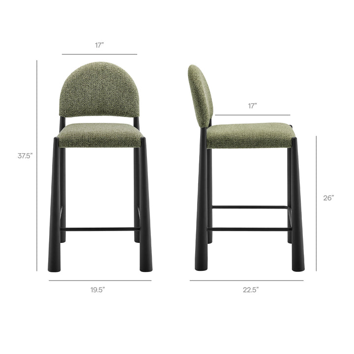 Hayley Upholstered Fabric Counter Stools Set of 2 in Black Leaf